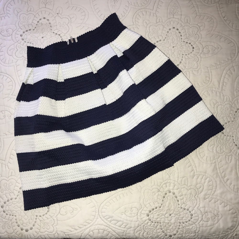Macy’s bandage skirt, blue and white striped